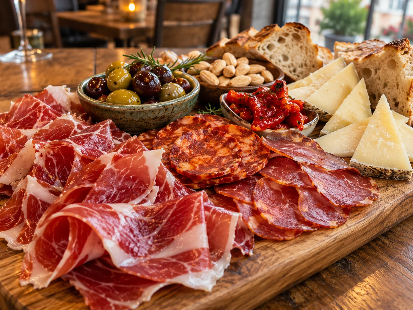 Plateau de charcuteries espagnoles, jambon ibérique et chorizo